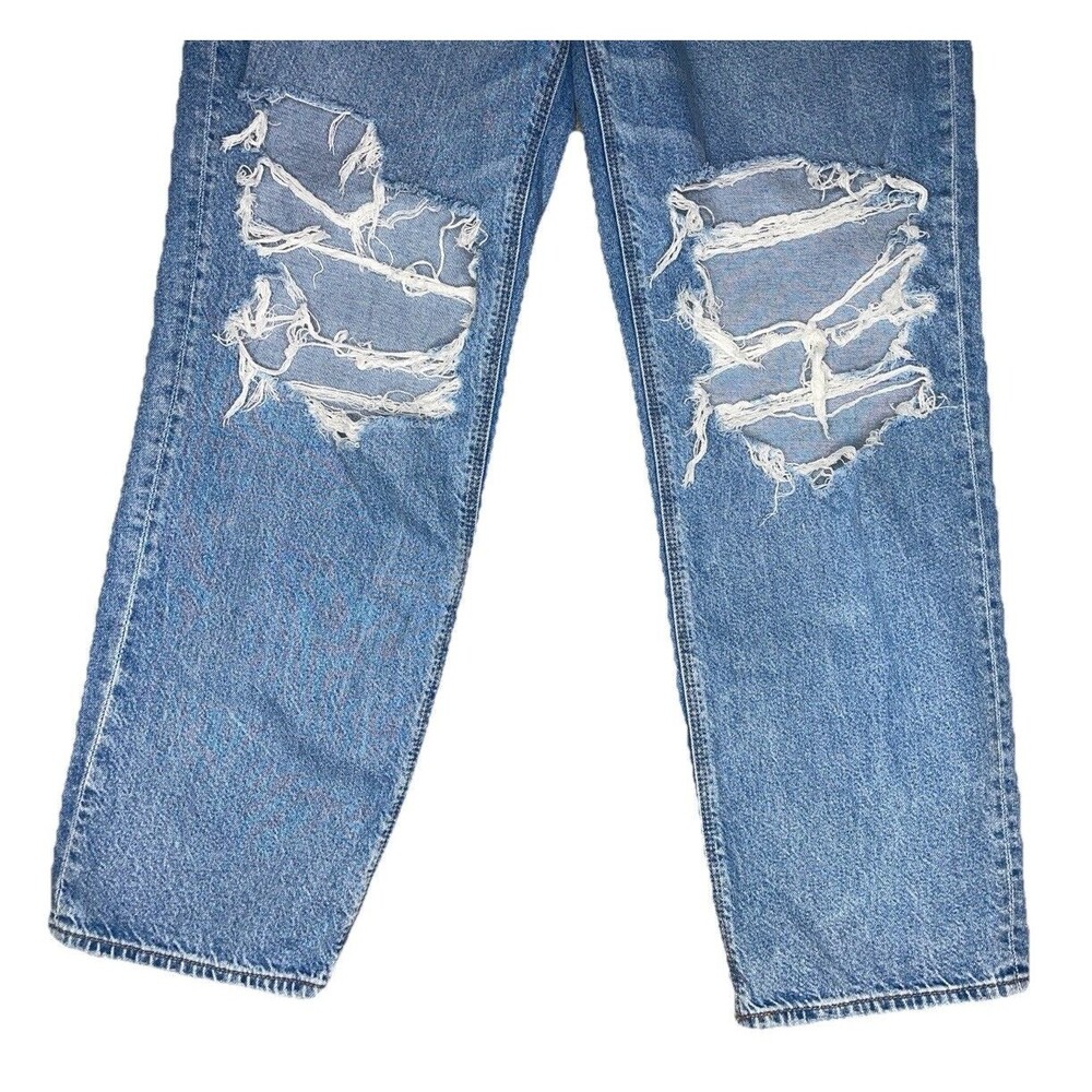 American Eagle Highest Rise Baggy Straight Jeans Size 14R Light Wash Distressed - Picture 5 of 14